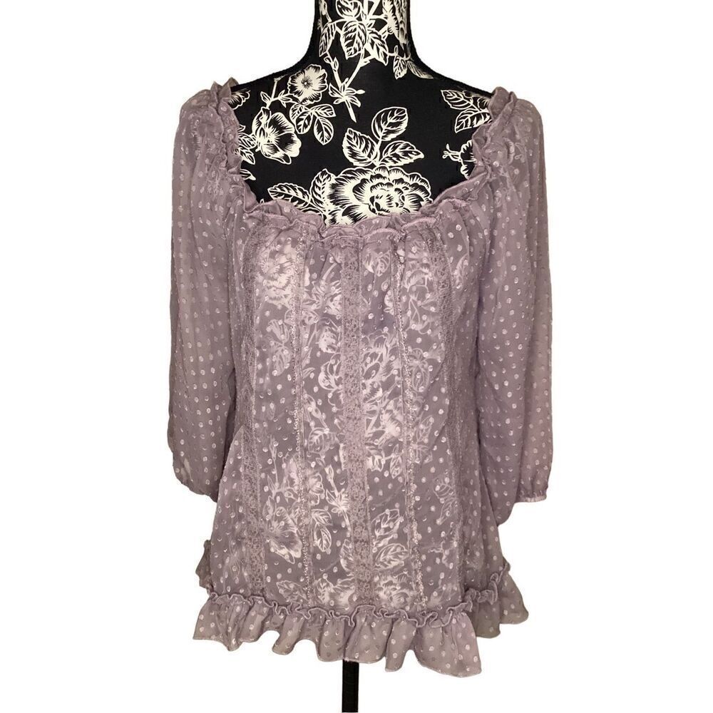 Studio Y Semi Sheer Knit Top Boho Bohemian Polkadot Preppy